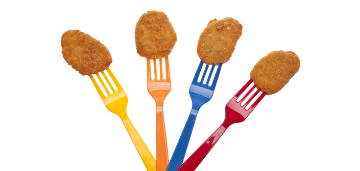 chicken nuggets on forks