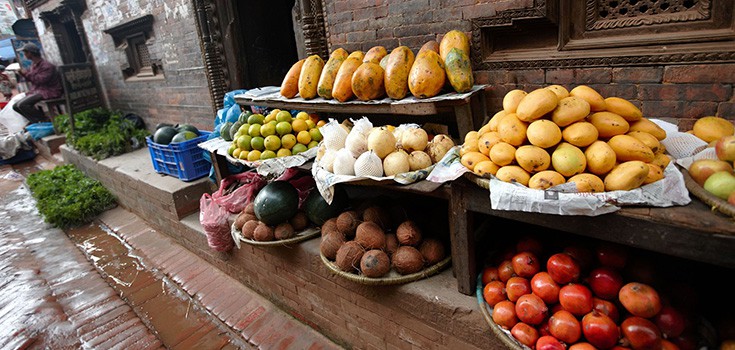 fruit and vegetables being sold