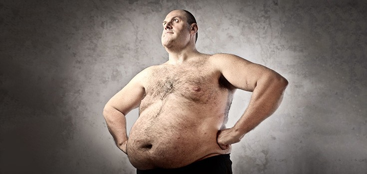 shirtless obese man