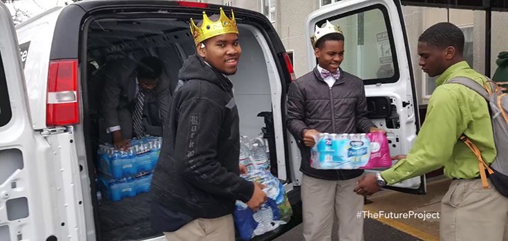 Students Give Bottled Water to Senior Citizens in Flint, Michigan