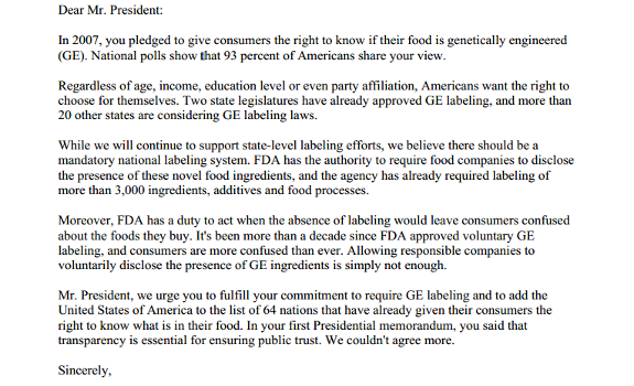 obama gmo labeling letter